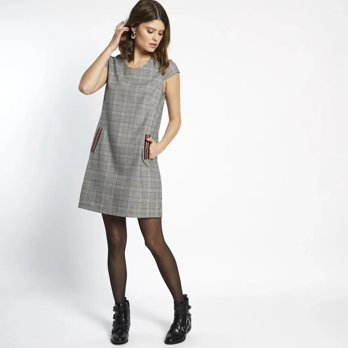 3S. x Le VestiaireRobe manches courtes à carreaux Calla