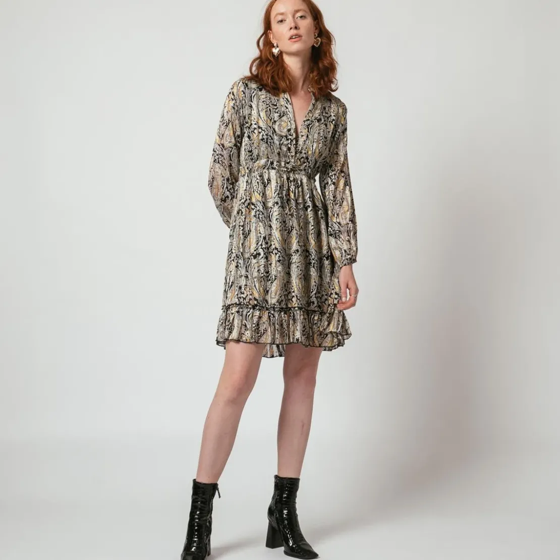 3S. x Le VestiaireRobe manches longues imprimée Cachemire Lola noir