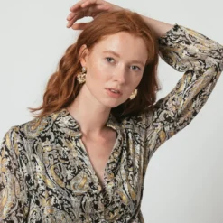 3S. x Le VestiaireRobe manches longues imprimée Cachemire Lola noir