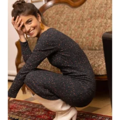 3S. x Le VestiaireRobe mi-longue imprimée col bateau manches longues femme - Imprimé Gris Chiné