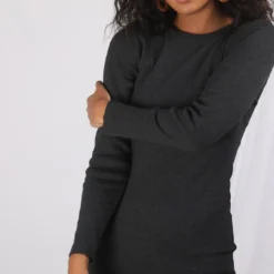 3S. x Le VestiaireRobe mi-longue en tricot col bateau manches longues femme - Gris Anthracite Chiné