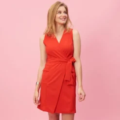 3S. x Le VestiaireRobe portefeuille ceinturée unie rouge