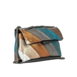 3S. x Le VestiaireSac bandoulière à rabat Virna bleu canard en cuir