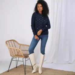 3S. x Le VestiaireSweat poches latérales coeurs adhésifs femme - Bleu Marine en coton