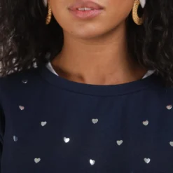 3S. x Le VestiaireSweat poches latérales coeurs adhésifs femme - Bleu Marine en coton