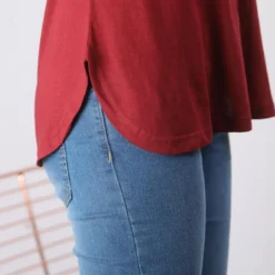 3S. x Le VestiaireTee-shirt col V manches courtes bas arrondi femme - Rouge Grenat en coton