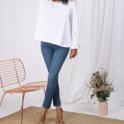 3S. x Le VestiaireTee-shirt dos en V lanières croisées manches longues nid d'abeille femme - Blanc
