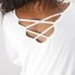 3S. x Le VestiaireTee-shirt dos en V lanières croisées manches longues nid d'abeille femme - Blanc