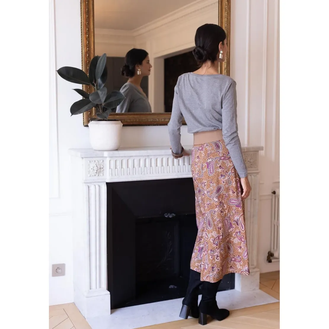 3S. x Le VestiaireTee-shirt en coton bio col V Alba gris
