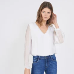3S. x Le VestiaireTee-shirt manches longues doublure soie John blanc