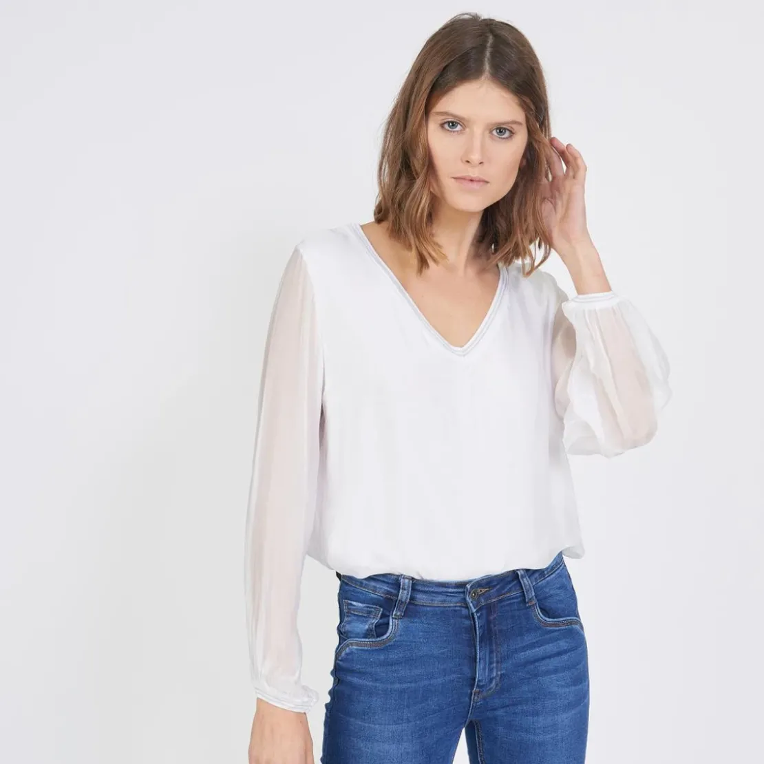 3S. x Le VestiaireTee-shirt manches longues doublure soie John blanc