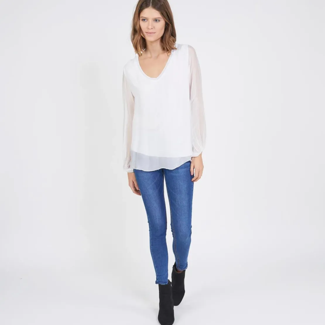 3S. x Le VestiaireTee-shirt manches longues doublure soie John blanc
