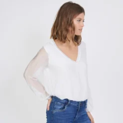 3S. x Le VestiaireTee-shirt manches longues doublure soie John blanc