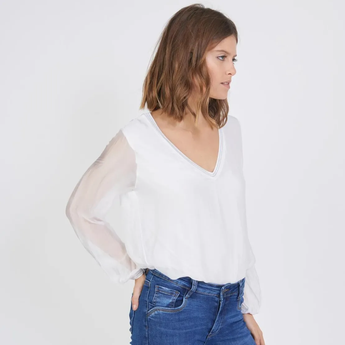 3S. x Le VestiaireTee-shirt manches longues doublure soie John blanc