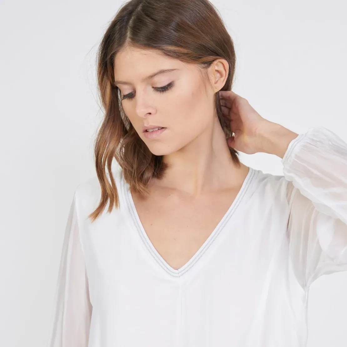 3S. x Le VestiaireTee-shirt manches longues doublure soie John blanc