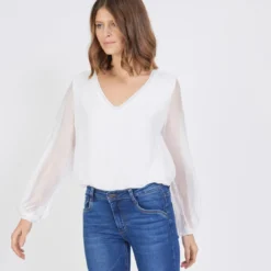 3S. x Le VestiaireTee-shirt manches longues doublure soie John blanc