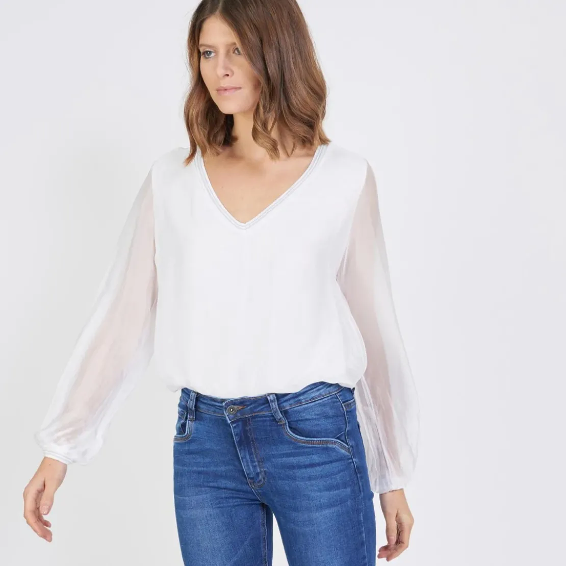 3S. x Le VestiaireTee-shirt manches longues doublure soie John blanc