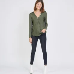 3S. x Le VestiaireTee-shirt manches longues mélange soie Jil kaki