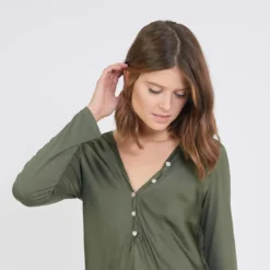 3S. x Le VestiaireTee-shirt manches longues mélange soie Jil kaki