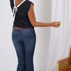 3S. x Le VestiaireTee-shirt manches courtes dos drapé femme - Bleu Marine en coton