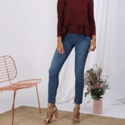 3S. x Le VestiaireTee-shirt manches longues volant guipure femme 3 SUISSES COLLECTION lie de vin en viscose
