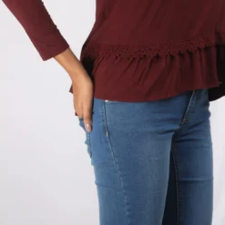 3S. x Le VestiaireTee-shirt manches longues volant guipure femme 3 SUISSES COLLECTION lie de vin en viscose