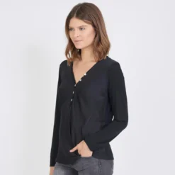 3S. x Le VestiaireTee-shirt manches longues mélange soie Jil noir
