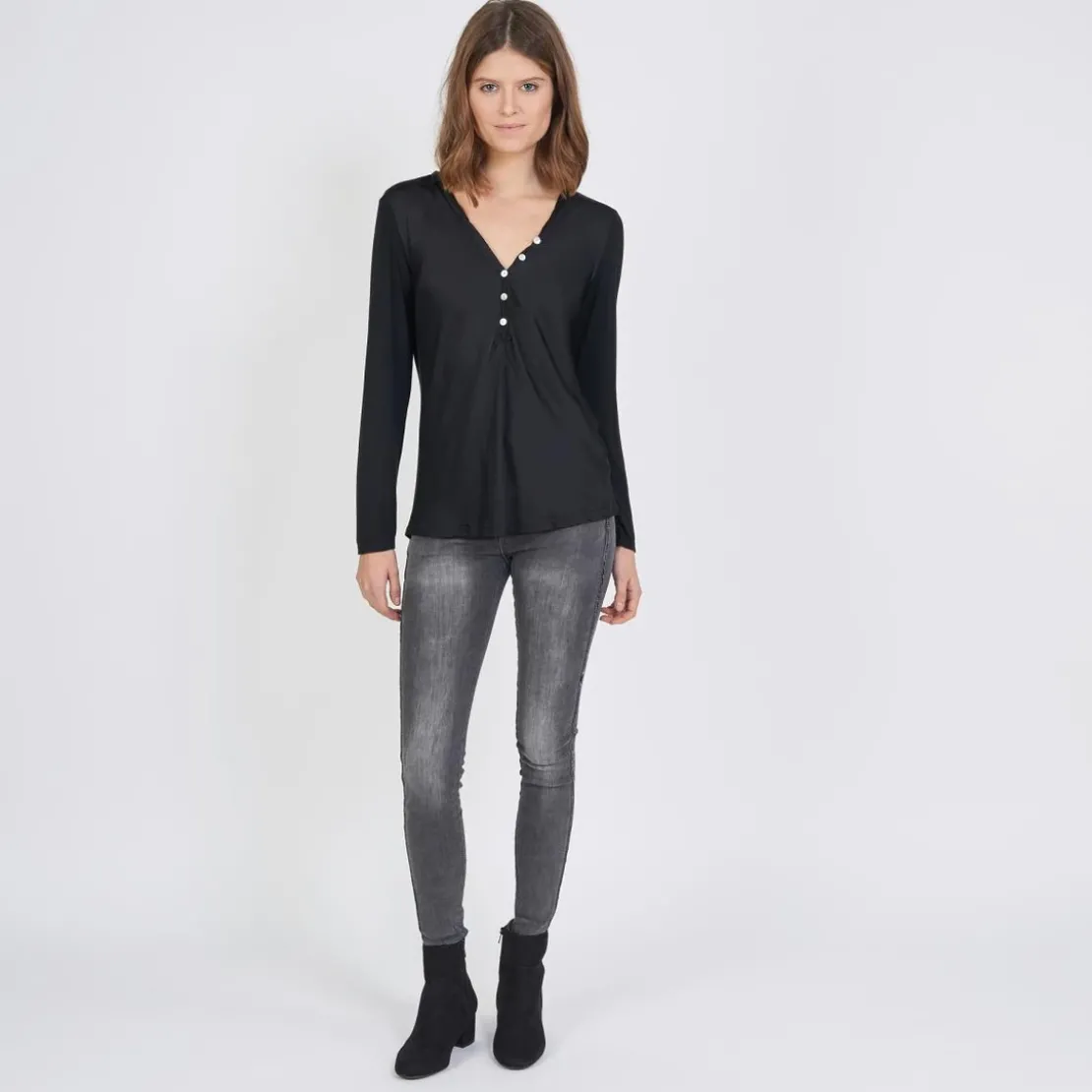 3S. x Le VestiaireTee-shirt manches longues mélange soie Jil noir