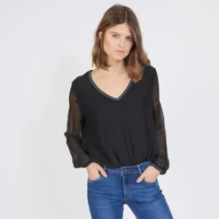 3S. x Le VestiaireTee-shirt manches longues doublure soie John noir