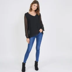 3S. x Le VestiaireTee-shirt manches longues doublure soie John noir