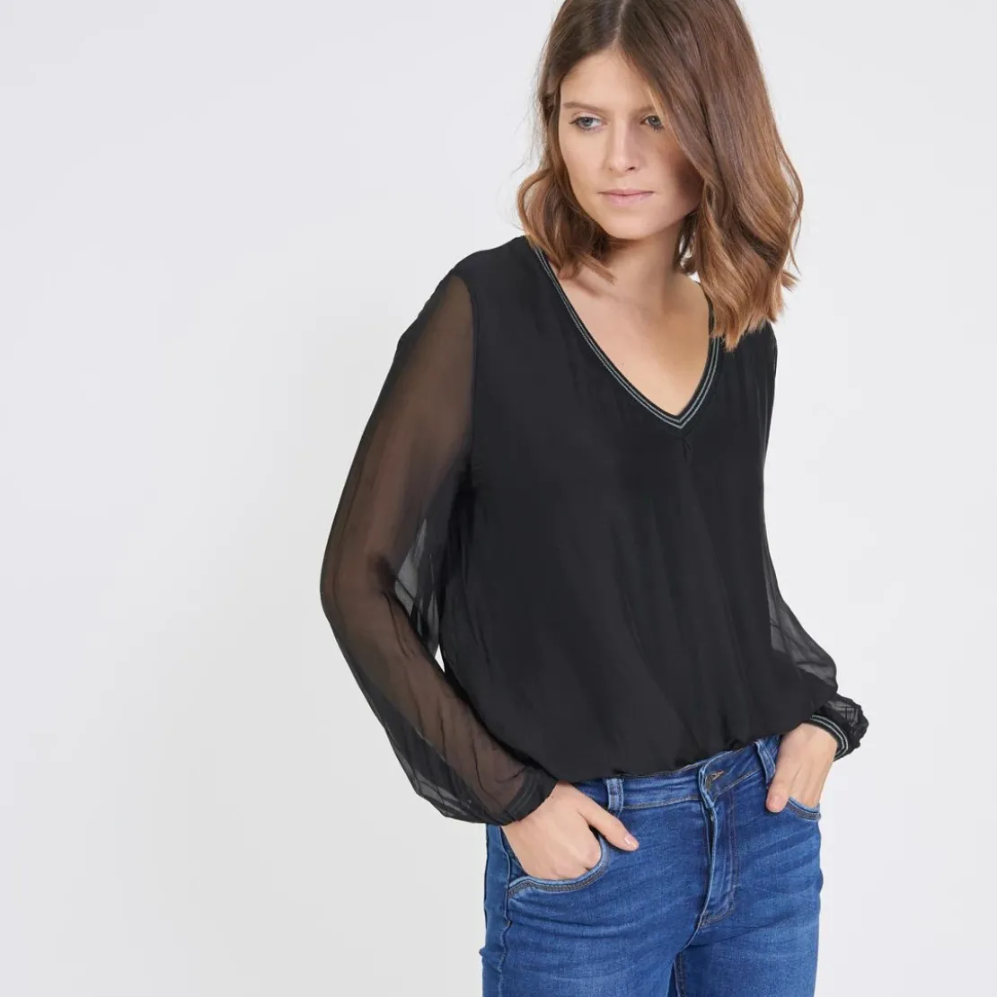 3S. x Le VestiaireTee-shirt manches longues doublure soie John noir