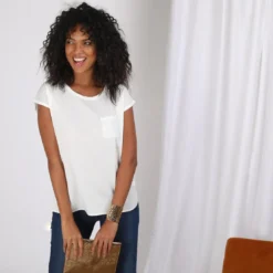 3S. x Le VestiaireTee-shirt uni manches courtes poche poitrine femme - Blanc