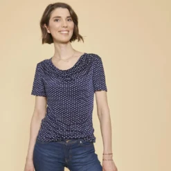 3S. x Le VestiaireT-shirt manches courtes imprimé pois bleu marine