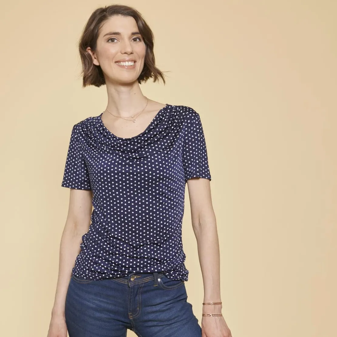 3S. x Le VestiaireT-shirt manches courtes imprimé pois bleu marine