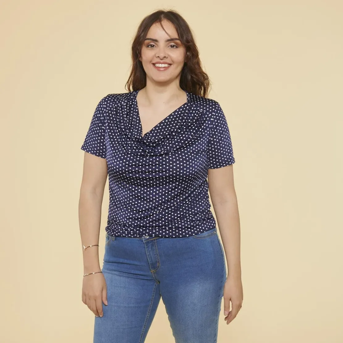 3S. x Le VestiaireT-shirt manches courtes imprimé pois bleu marine