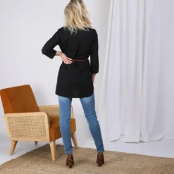 3S. x Le VestiaireTunique unie asymétrique manches 3/4 et ceinture femme - Noir