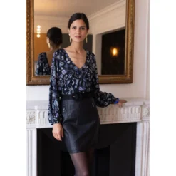 3S. x RééditionBlouse à fleurs bleues Anouck en viscose