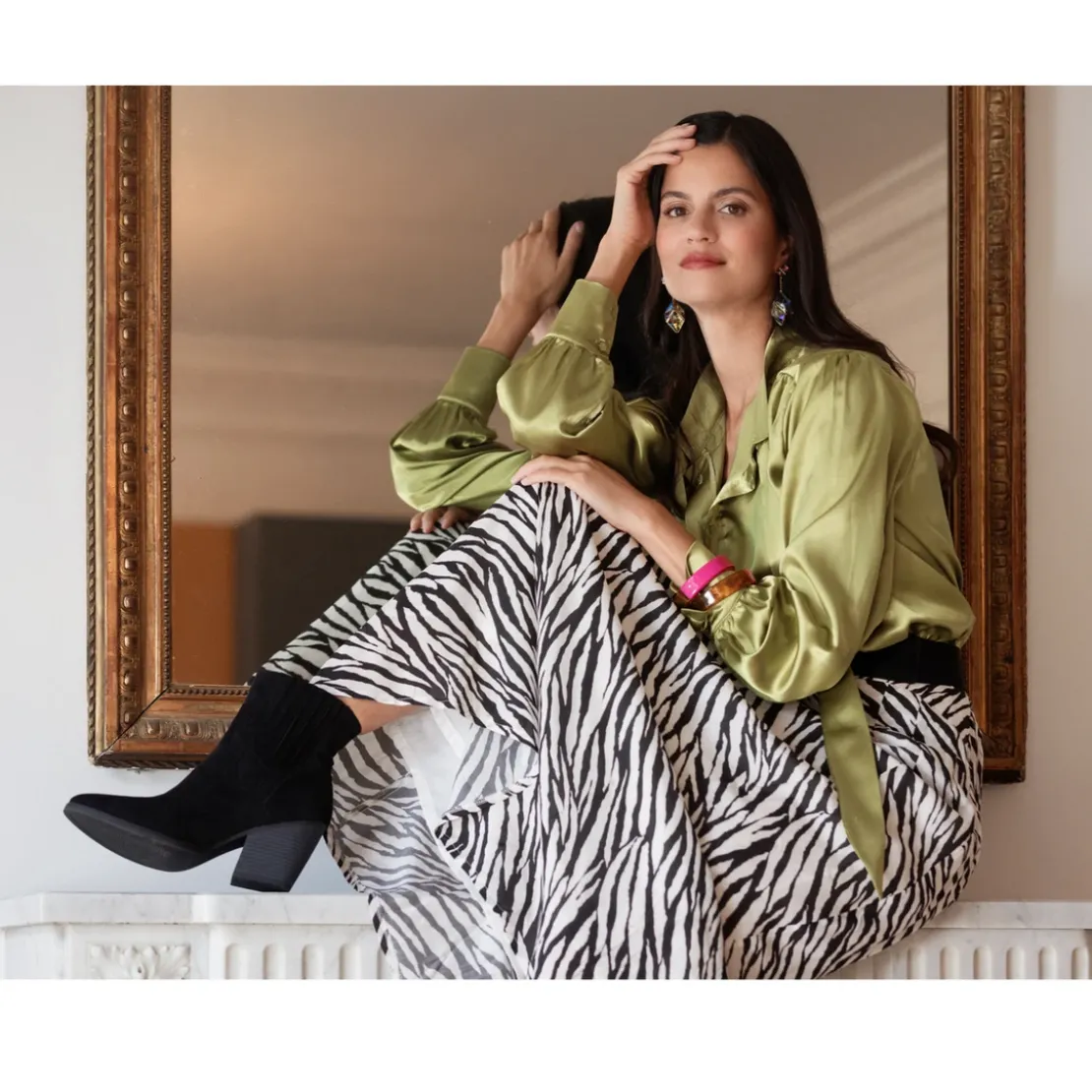 3S. x RééditionBlouse lavallière vert anis - Sylvie