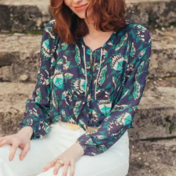 3S. x RééditionBlouse manches longues Pipa Réédition bleu en viscose
