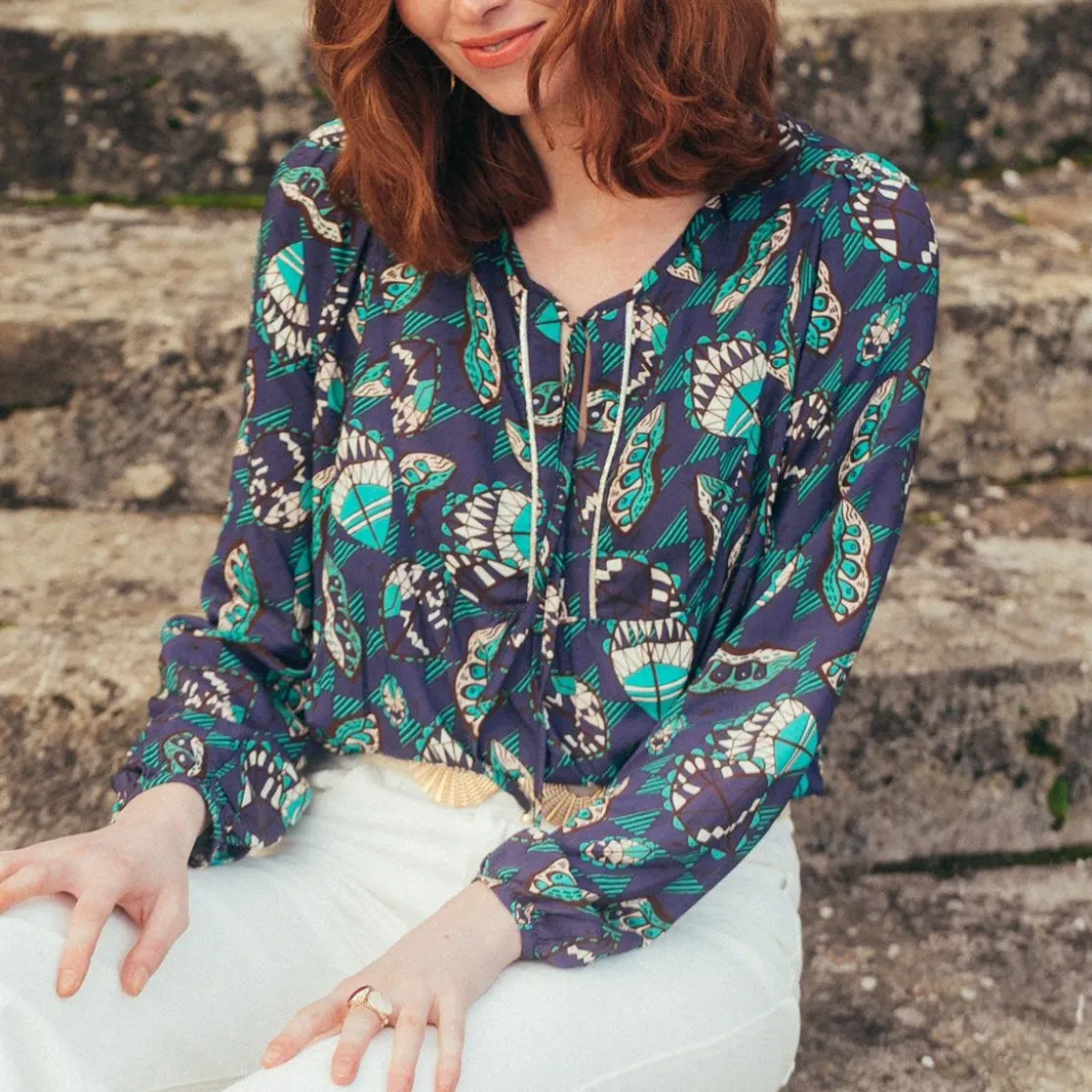 3S. x RééditionBlouse manches longues Pipa Réédition bleu en viscose