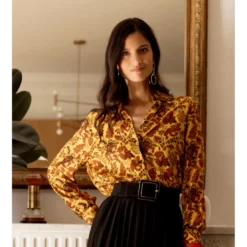 3S. x RééditionChemise imprimée toile de jouy - Alma jaune en viscose