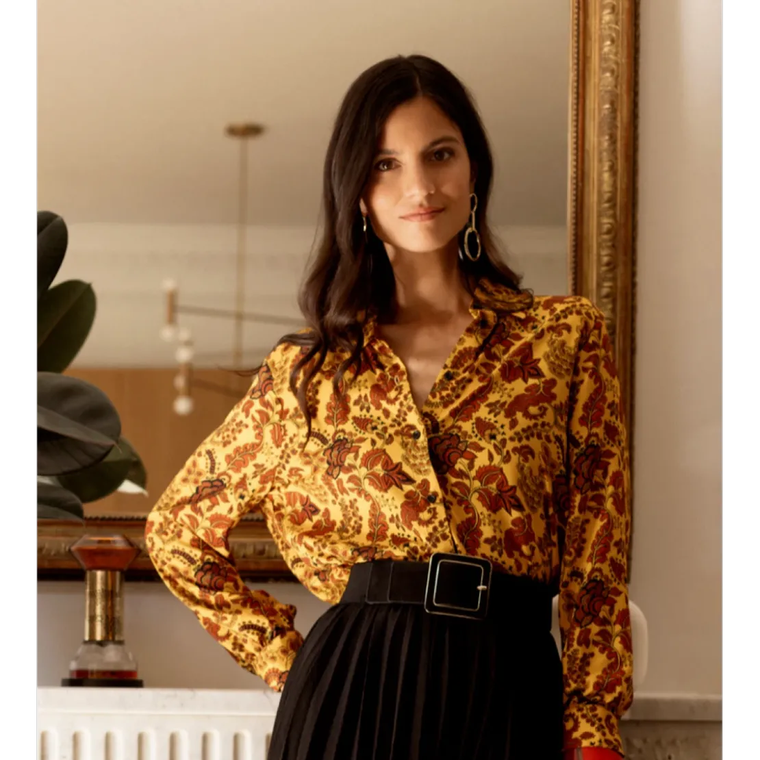 3S. x RééditionChemise imprimée toile de jouy - Alma jaune en viscose