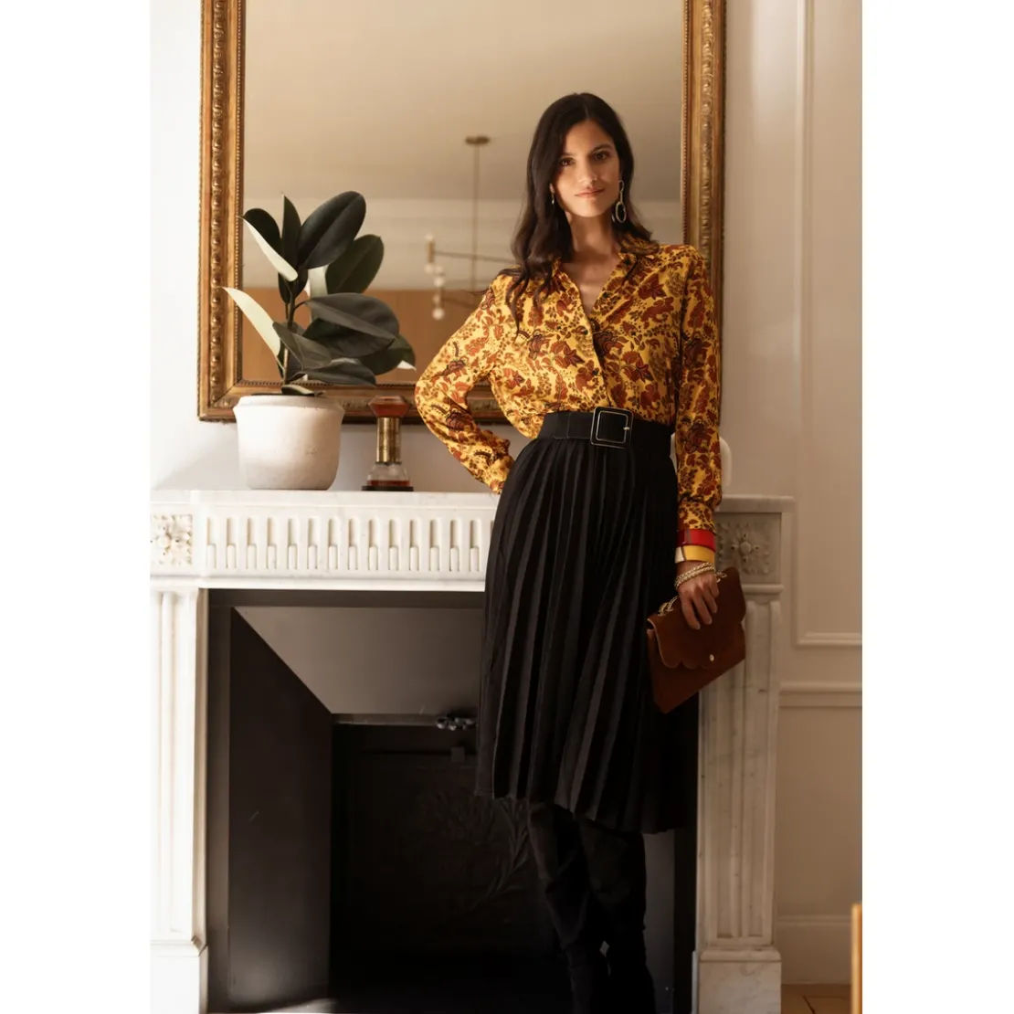 3S. x RééditionChemise imprimée toile de jouy - Alma jaune en viscose