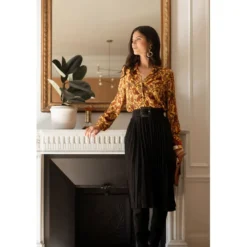3S. x RééditionChemise imprimée toile de jouy - Alma jaune en viscose