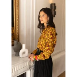 3S. x RééditionChemise imprimée toile de jouy - Alma jaune en viscose