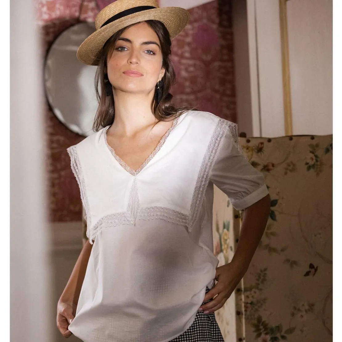 3S. x RééditionChemisier col marin maxi réédition Bérénice blanc