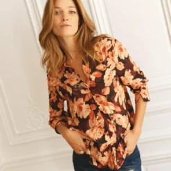 3S. x RééditionChemisier à fleurs Gabrielle rose en viscose