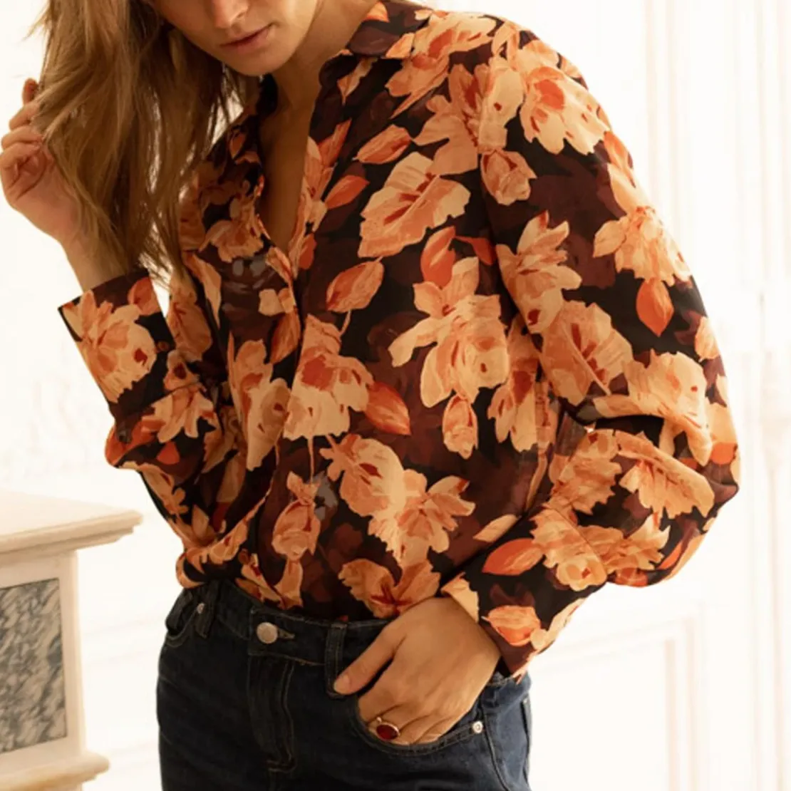 3S. x RééditionChemisier à fleurs Gabrielle rose en viscose