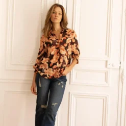 3S. x RééditionChemisier à fleurs Gabrielle rose en viscose