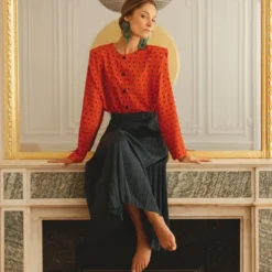 3S. x RééditionChemisier à pois Luna orange en viscose